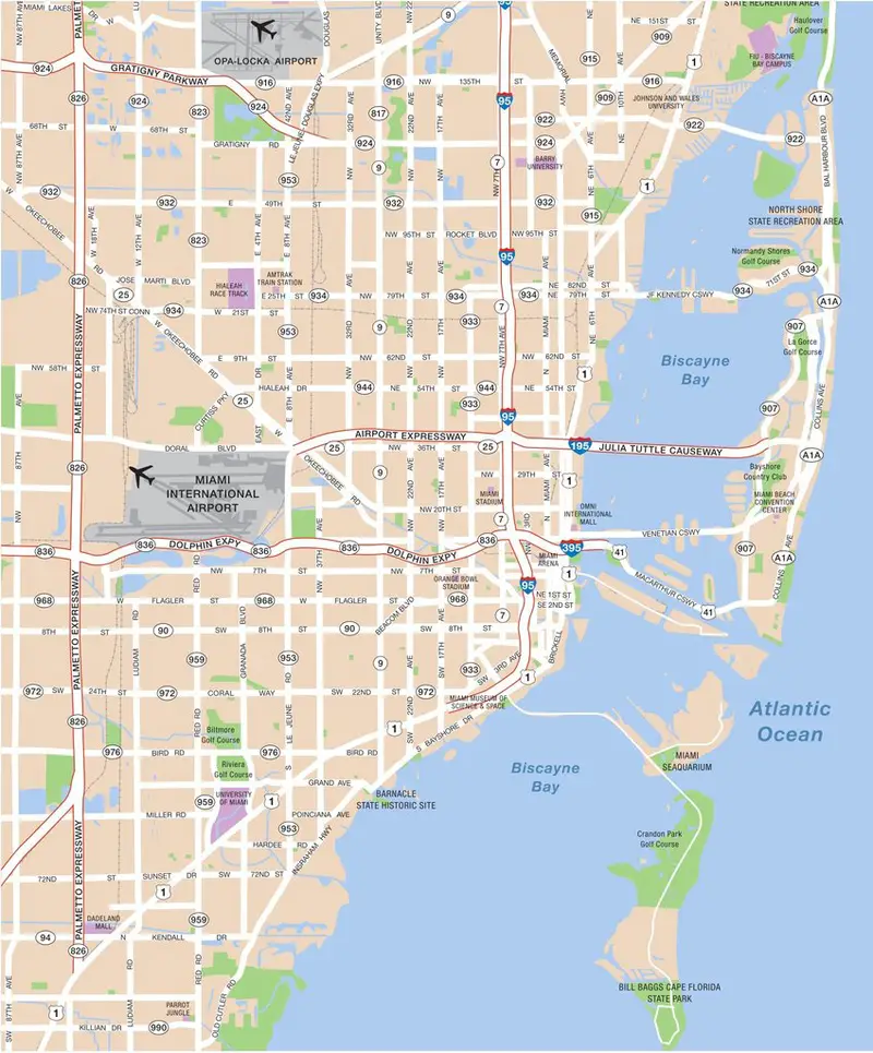 Mapa aeropuertos de Miami